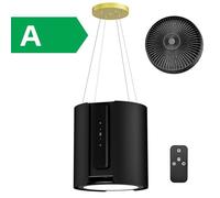 FIREGAS Hotte îlot Centrale A 380m ³/ h 39.5cm - Hotte Aspirante 4 Vitesses - Hotte Suspendue Recyclage -Noir-Classe énergétique A