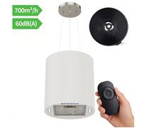 FIREGAS Hotte îlot suspendue 35 cm, 700 m³/h, 3 vitesses, éclairage LED, arrêt différé, 2 filtres à charbon - Blanc Mat