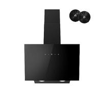 FIREGAS Hottes Aspirantes 60cm, Hotte de Cuisine Inclinée, 578m³/h Puissance d'aspiration élevée, Evacuation ou Recyclage, Commande Tactile, Lumières LED, 2 Filtre à Charbon, Classe A++