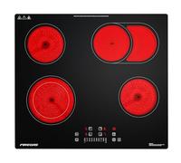 FIREGAS Plaque de Cuisson Électrique Vitrocéramique 4 Feux Encastrable 7200W - Zones Duales et Ovales, 9 Niveaux de Puissance, Contrôle Tactile et Minuteur