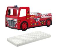 FIREMAN - Lit Camion de Pompier 90x200cm avec Leds + Matelas