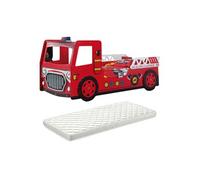 FIREMAN - Lit Camion de Pompier 90x200cm avec Leds + Matelas -