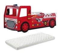 FIREMAN - Lit Camion de Pompier 90x200cm avec Leds + Matelas -