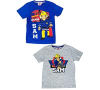 Fireman Sam Sam le pompier Lot de 2 t-shirts pour garçons avec de nouveaux motifs, taille : 122/128, multicolore, 122 cm-128 cm