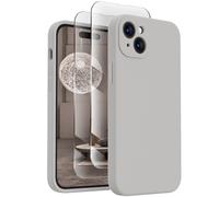 FireNova Designed for iPhone 15 Case, Silicone Upgraded [Camera Protection] Phone Case with [2 Screen Protectors], Soft Anti-Scratch Microfiber Lining Inside, 6.1 inch, Natural Titanium