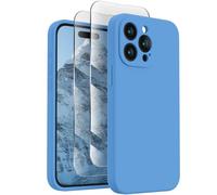 FireNova Designed for iPhone 15 Pro Case, Silicone Upgraded [Camera Protection] Phone Case with [2 Screen Protectors], Soft Anti-Scratch Microfiber Lining Inside, 6.1 inch, Blue