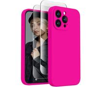 FireNova Designed for iPhone 15 Pro Max Case, Silicone Upgraded [Camera Protection] Phone Case with [2 Screen Protectors], Soft Anti-Scratch Microfiber Lining Inside, 6.7 inch, Hot Pink