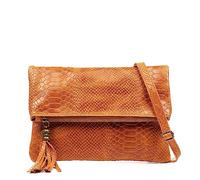 FIRENZE ARTEGIANI. Alzano sac à bandoulière femme cuir véritable daim gravé serpent. 27 x 5 x 29 cm. Couleur : orange, orange, Utilitaire
