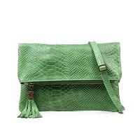FIRENZE ARTEGIANI. Alzano sac à bandoulière femme cuir véritable daim gravé serpent. 27 x 5 x 29 cm. Couleur : vert, vert, Utilitaire