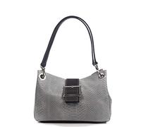 FIRENZE ARTEGIANI. Anzio Sac à bandoulière pour femme. Cuir véritable daim gravé serpent 28 x 12 x 17 cm. Couleur : gris, gris, Utilitaire