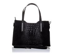 Firenze Artegiani Bolso De Mujer Piel Auténtica, Grabado Cocodrilo Y Lacado Sac bandoulière, 31 cm, Noir (Negro)