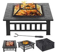 Firepit Barbecue Grill 3 en 1 extérieur en métal carré poêle e foyer foyer jardin terrasse chauffage barbecue foyer foyer foyer extérieur avec housse imperméable