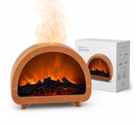 Fireplace Mist Diffuser with Remote, Essential Oil Aroma Diffuser with Flame Effect, 7-Color Light, 1/3/5H Timer, Auto Shutoff, Tabletop Aromatherapy for Home Bedroom Office(Wood)