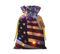 Firework Drapeau américain 4 juillet Sacs à cordon de serrage pour emballage cadeau de Noël, ruban de Noël jaune, M