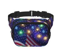 Firework Drapeau Américain 4 Juillet Unisexe Taille Réglable Carré Double Couche Ceinture Sac pour Activités de Plein Air Voyage Course Randonnée, Noir , Taille unique