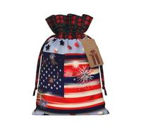 Firework Drapeau américain imprimé 4 juillet Sacs cadeaux de Noël festifs avec cordon de serrage pour cadeaux décoratifs de Noël