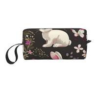 Firework Drapeau américain imprimé 4 juillet Trousse de maquillage pour femme Trousse de toilette de voyage Accessoires Organisateur avec poignée, fermeture éclair, Festival Bunny Floral, Taille