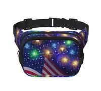 Firework Drapeau américain imprimé 4 juillet Unisexe Carré Double Couche Sac banane Tendance Sac banane Voyage Entraînements, noir, One Size