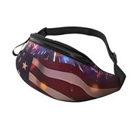 Firework USA Flag Sac banane imprimé 4 juillet avec prise casque, sac banane personnalisé unisexe pour la course à pied, la randonnée, pour homme et femme, Noir , Taille unique