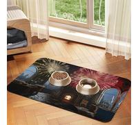 Fireworks in The Sky Tapis d'alimentation pour chien et chat - En cuir absorbant - Imperméable - Pas de taches - Séchage rapide - Antidérapant - 60 x 40 cm