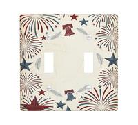 Fireworks Plaque murale décorative en plastique pour double interrupteur, motif étoiles vintage patriotiques, plumes, jour de l'indépendance, rouge, taille standard, pour salon, chambre à coucher