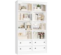 FirFurd 180cm Bibliothèque Meuble de Rangement avec 4 Tiroirs, Bibliotheque 8 Étagères, Bibliotheque Etagere Rangement pour Salon, Bureau, Salle à Manger 100x30x180cm Blanche