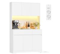 FirFurd 180cm Buffet Cuisine avec LED Multiprises Meuble Cuisine Rangement Vaisselier avec 6 Portes 2 Tiroirs Meuble de Rangement pour Salle à Manger Salon Étagère Réglable 100x38.5x180cm Blanc