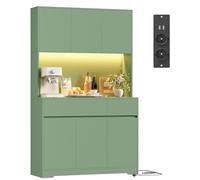 FirFurd 180cm Buffet Cuisine avec LED Multiprises Meuble Cuisine Rangement Vaisselier avec 6 Portes 2 Tiroirs Meuble de Rangement pour Salle à Manger Salon Étagère Réglable 100x38.5x180cm Vert
