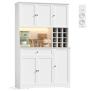 FirFurd 180cm Buffet Cuisine avec Multiprise, LED Multicolore Meuble Cuisine Rangement avec 6 Portes 1 Tiroir Casier à Bouteilles Vaisselier Salle à Manger Étagère Réglable 100x39x180cm Blanc