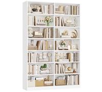 FirFurd 212cm Bibliothèque Meuble de Rangement avec 15 Etagères Bibliotheque Livre Rangement Double Ouverte Bibliothèques pour Salon, Bureau,Chambre Blanc 120 x 30 x 212,5 cm