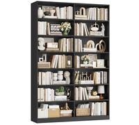 FirFurd 212cm Bibliothèque Meuble de Rangement avec 15 Etagères Bibliotheque Livre Rangement Double Ouverte Bibliothèques pour Salon, Bureau,Chambre Noir 120 x 30 x 212,5 cm