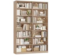FirFurd 212cm Bibliothèque Meuble de Rangement avec 15 Etagères Bibliotheque Livre Rangement Double Ouverte Bibliothèques pour Salon, Bureau,Chambre Chêne 120 x 30 x 212,5 cm