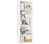 FirFurd Bibliothèque 159 cm Étagère à 5 Cases de Rangement Colonne Blanche | 48x30x159cm, Étagères réglables, Gain de place vertical, Bibliotheque meuble de rangement, Pour salon bureau chambre