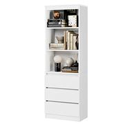 FirFurd Bibliothèque Haute Meuble de Rangement en Bois Armoire d'affichage Autoportante avec 3 étagères 3 Tiroirs pour Salon Bureau 60x35x180cm Blanc