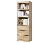 FirFurd Bibliothèque Haute Meuble de Rangement en Bois Armoire d'affichage Autoportante avec 3 étagères 3 Tiroirs pour Salon Bureau 60x35x180cm Chêne