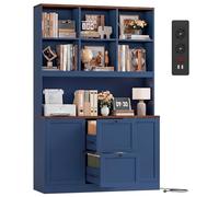 FirFurd Bibliotheque Meuble de Rangement avec Multiprise, 2 Portes Bleue