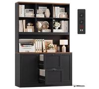 FirFurd Bibliotheque Meuble de Rangement avec Multiprise, 2 Portes Noire