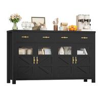 FirFurd Buffet 140cm Meuble Cuisine Rangement Bas avec Portes Vitrée Noir