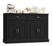FirFurd Buffet Cuisine 140cm Meuble Cuisine Rangement Vaisselier avec 4 Portes 2 Tiroirs Meuble de Rangement pour Salle à Manger Salon Étagère Réglable 140x40x92,5 cm Noir