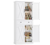 FirFurd Buffet Cuisine, Meuble Cuisine Rangement avec 4 Portes 1 Tiroir, Vaisselier Meuble de Rangement avec 7 Étagères pour Salle à Manger Salon Salle de Bain 78x40x181.5 cm, Blanc