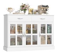 FirFurd Buffet Cuisine Meuble de Cuisine Buffet Salon avec 3 Portes Vitrées 2 Tiroirs Vaisselier pour Salle à Manger Salon Entrée Blanc 120x40x84cm
