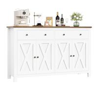 FirFurd Buffet Cuisine Meuble de Cuisine Rangement Buffet avec 4 Portes 2 Tiroirs Étagères Réglables Meuble de Rangement pour Salon Salle à Manger 140x40x89 cm Blanc