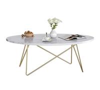 FirFurd Table Basse de Salon Effet Marbré Ovale Table de Canapé Table a Café Bas en Bois et Métal Piédestal Table d'Appoint Nordique Scandinave 120x60x41cm