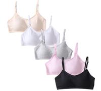 FIRITHYC Lot de 5 soutiens-gorge d'entraînement rembourrés pour fille - En coton fin et respirant - Convient pour les enfants de 10 à 16 ans - Soutien-gorge push-up sans fil, Lot de 5, 10-16 ans