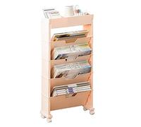 Firlar Bibliothèque de Salle de Classe, Bibliothèque Mobile en Plastique Amovible, Multicouche Pliable avec Roue Universelle, étagère de Rangement évolutive pour Livres, pour Salon, Bureau,(Rose)