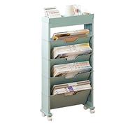 Firlar Bibliothèque de Salle de Classe, Bibliothèque Mobile en Plastique Amovible, Multicouche Pliable avec Roue Universelle, étagère de Rangement évolutive pour Livres, pour Salon, Bureau,(Bleu)