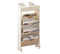 Firlar Bibliothèque de Salle de Classe, Bibliothèque Mobile en Plastique Amovible, Multicouche Pliable avec Roue Universelle, étagère de Rangement évolutive pour Livres, pour Salon,(Beige)