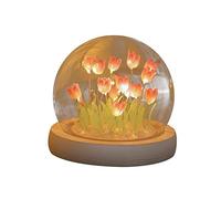 Firlar DIY Veilleuse Tulipe Lampe Tulipe Faite À La Main 10 Fleurs Kit De Lumière Tulipe Rougeoyante avec Couvercle en Verre, Jolie Tulipe Chevet Veilleuse Ornement pour Salon Chambre(Rose)
