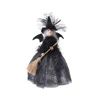 Firlar Ornements de Décoration de Bureau, Décoration d'halloween, Cime d'arbre, Sorcière, pour Accessoires de Fête, Poupée de Sorcière Habillée d'une Jupe Vaporeuse avec Balai,(Noir)