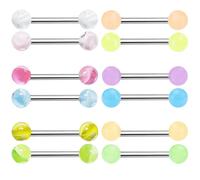 FIRSAUKI Lot d'anneaux de langue couleur bonbon avec boule pour la langue, le mamelon, les piercings de langue en acier chirurgical 14 g en acrylique transparent et plastique brillant dans le noir